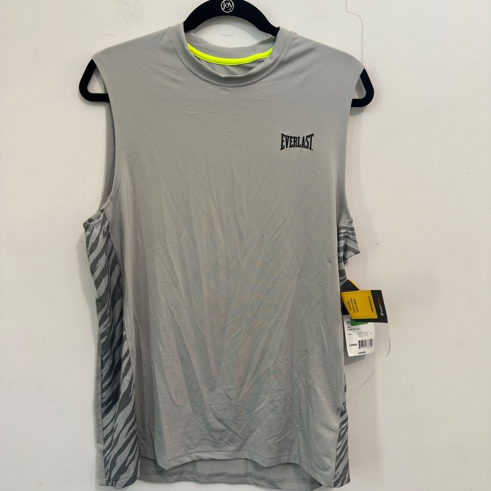 Everlast Muscle Tank Top Gray Polyester Spandex Tiger Stripe Large New